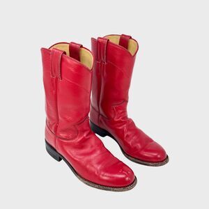 Justin Womens Western Boots Red Leather Mid Calf Pull On Cowgirl Roper US 5.5 B